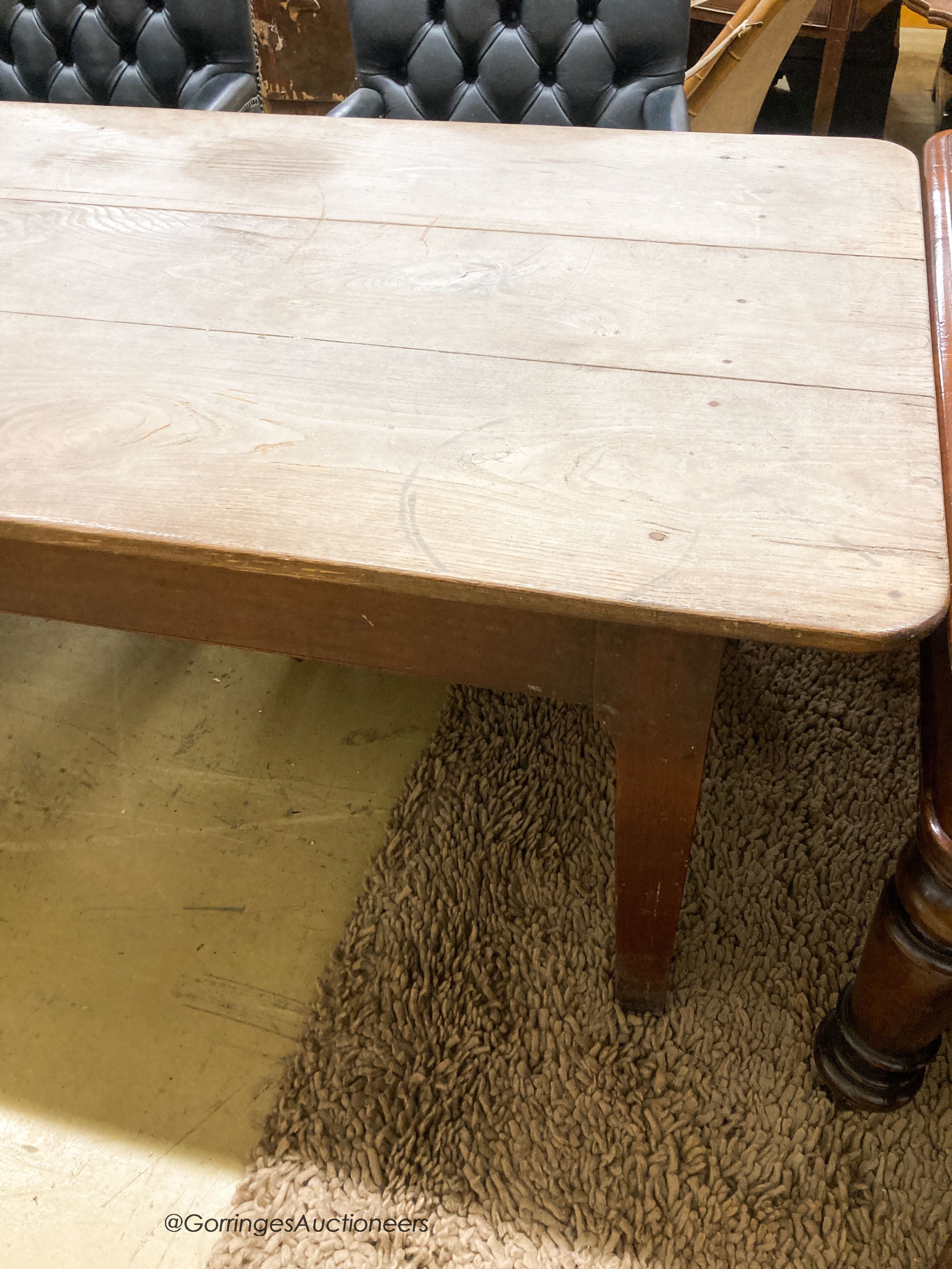 A French oak and fruitwood single end drawer farmhouse table, length 190cm, depth 89cm, height 73cm